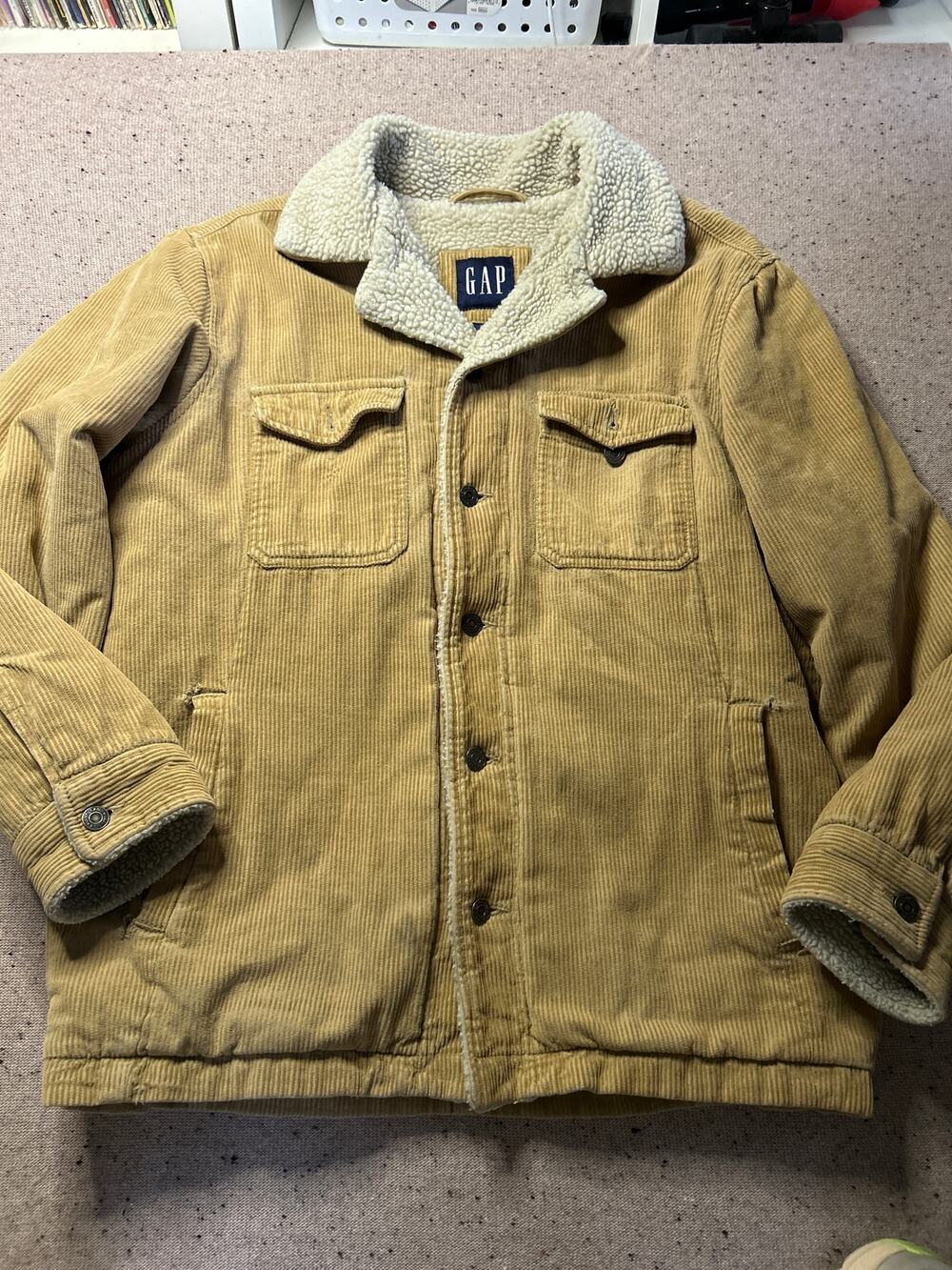 Gap Coat Men's Small Tan Corduroy Sherpa Thrashed Y2k 90s Grunge Streetwear